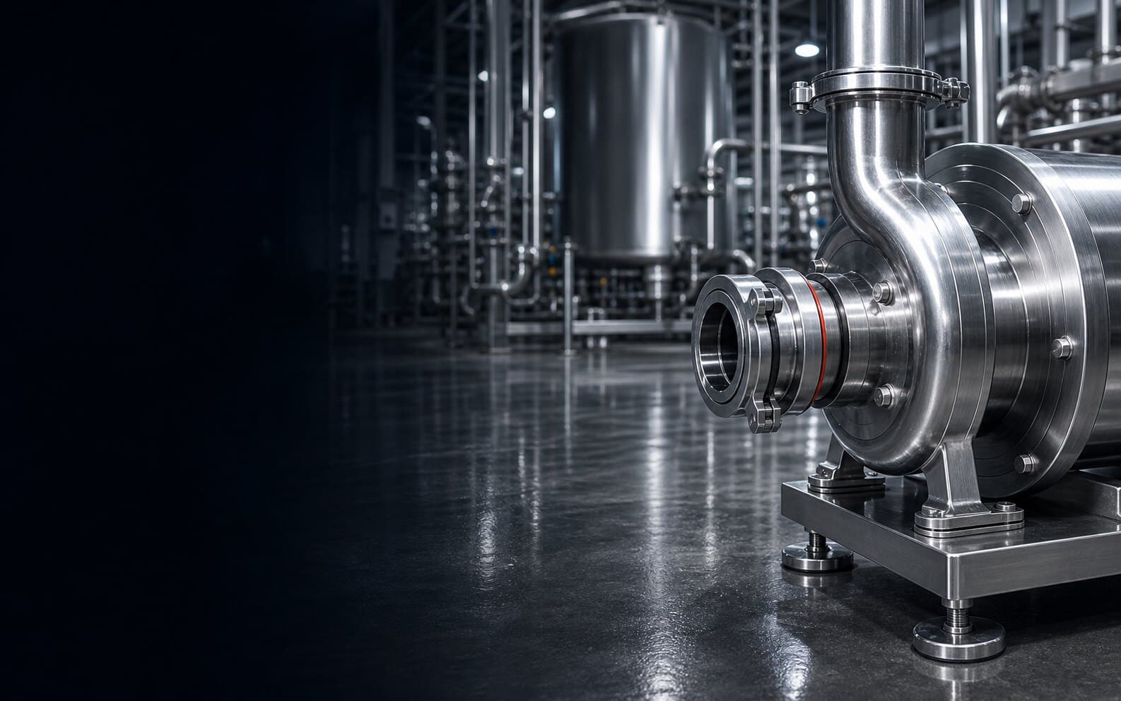 Food and beverage processing line with hygienic stainless equipment