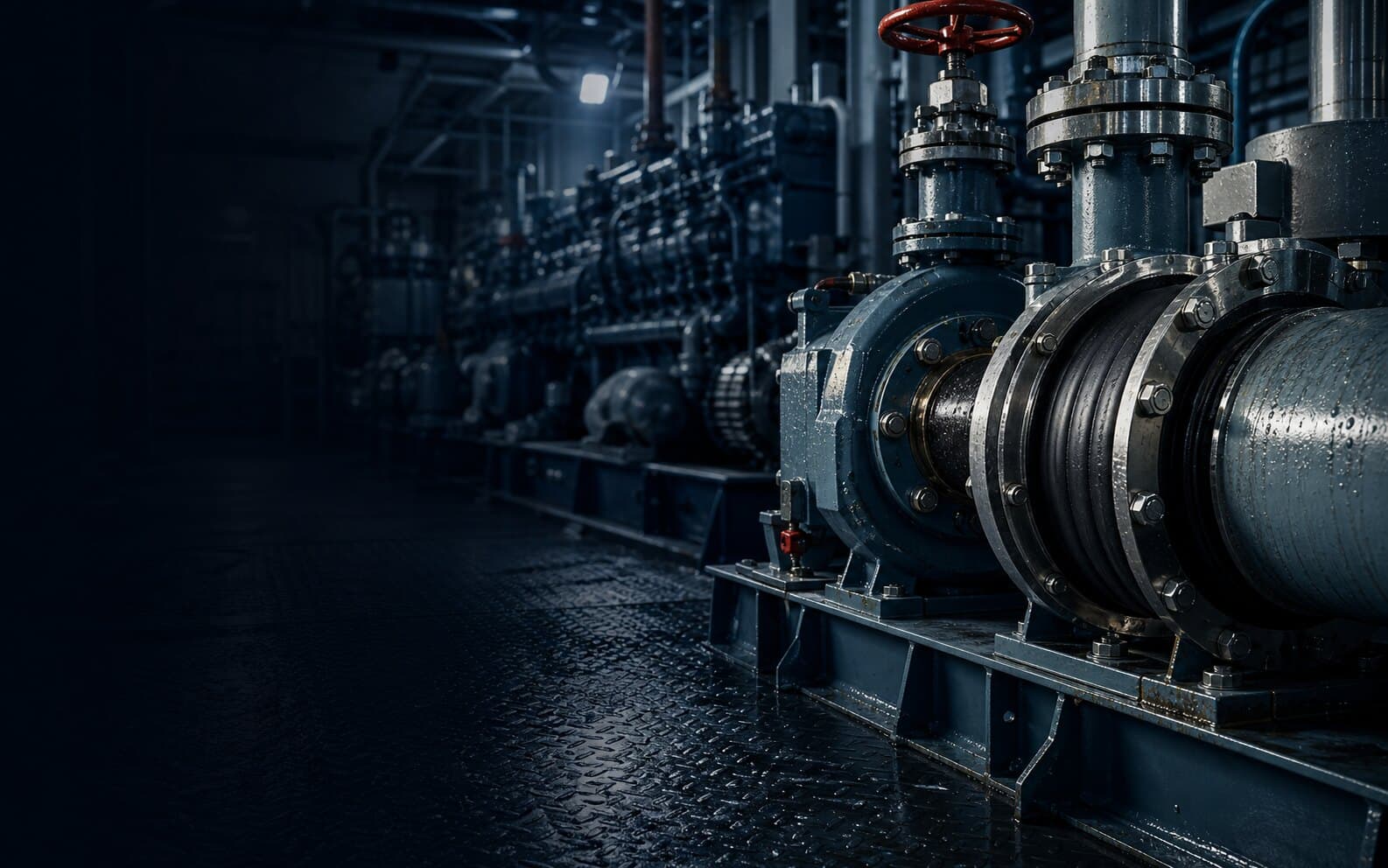 Ship engine room with propulsion shaft and sealing systems
