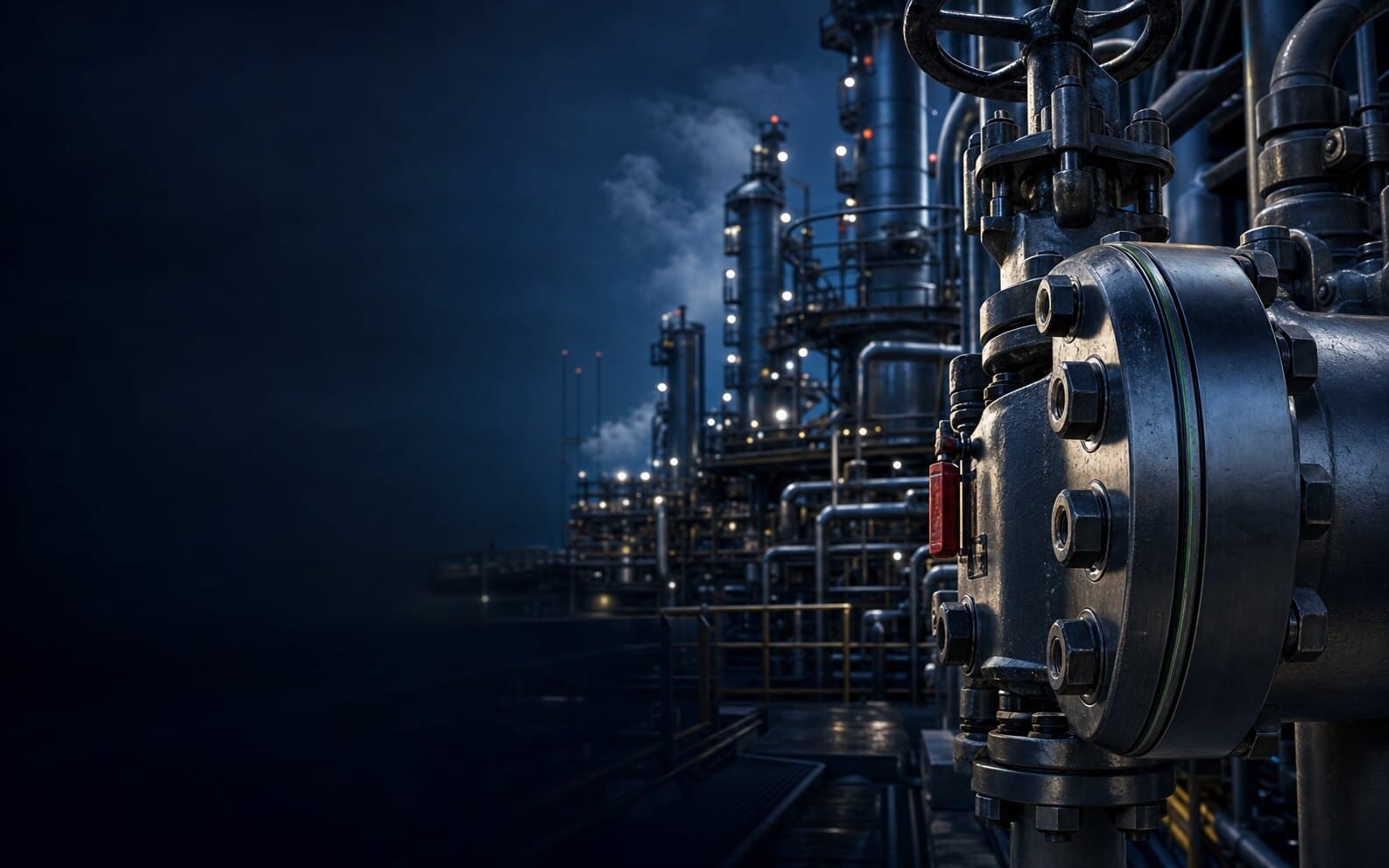 Petrochemical plant with reactor columns and interconnecting pipework